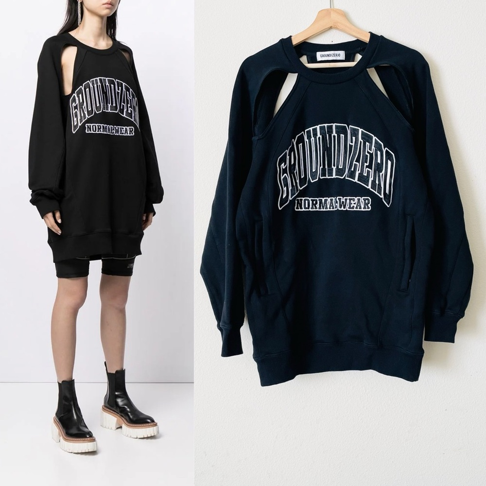 Ground Zero SMALL Logo Embroidered Cut-out Sweatshirt in black